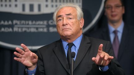 L'ancien directeur du FMI, Dominique Strauss-Kahn, le 17 septembre 2013, &agrave; Belgrade (Serbie). (ALEXA STANKOVIC / AFP)