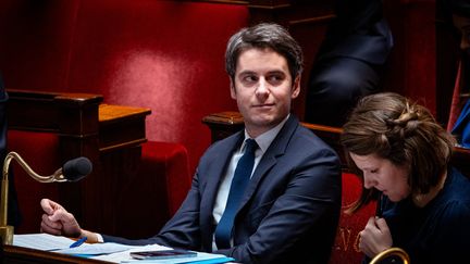 Prime Minister Gabriel Attal, January 23, 2024, at the National Assembly.  (AMAURY CORNU / HANS LUCAS / AFP)