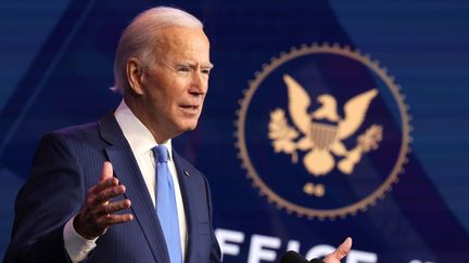 Le président élu américain Joe Biden lors d'un discours à Wilmington (Delaware), aux Etats-Unis, le 11 décembre 2020. (CHIP SOMODEVILLA / GETTY IMAGES NORTH AMERICA / AFP)