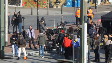 Tournage de la série "HPI" à Roubaix en mars 2023. (THIERRY THOREL / LA VOIX DU NORD / MAXPPP)