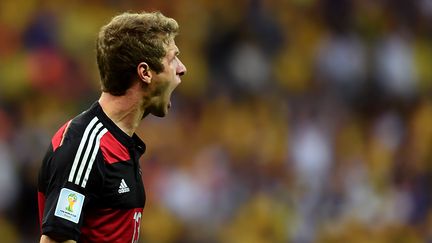 L'attaquant allemand Thomas M&uuml;ller lors de la demi-finale de la Coupe du monde face au Br&eacute;sil, le 8 juillet 2014 &agrave; Belo Horizonte (Br&eacute;sil).&nbsp; (VANDERLEI ALMEIDA / AFP)