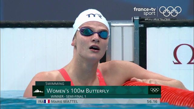 Quelle performance de Marie Wattel qui explose son record personnel en demi-finale du 100 mètres papillon. Elle sera l'une des favorites de la finale prévue la nuit prochaine.