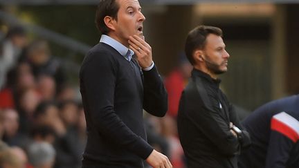 Julien Stephan lors de la défaite face à Reims au match aller, le 6 octobre 2018. (LOIC VENANCE / AFP)