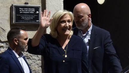 Marine Le Pen, présidente du Rassemblement national, à Perpignan où se tient le congrès du Rassemblement national, le 3 juillet 2021 (RAYMOND ROIG / AFP)