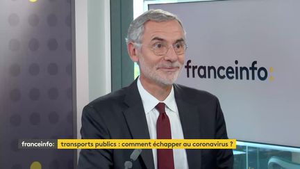 Thierry Mallet, PDG de Transdev et président de l’UTP (Union des Transports Publics) sur franceinfo le 8 septembre. (RADIO FRANCE)