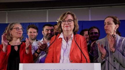 Nathalie Loiseau s'exprime après les élections européennes, le 26 mai 2019 à Paris. (LUDOVIC MARIN / AFP)