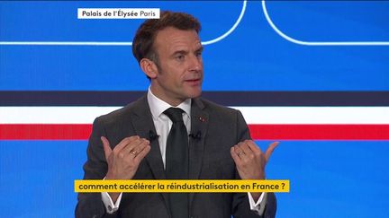 Emmanuel Macron présente son plan pour réindustrialiser la France, à l'Elysée (Paris), le 11 mai 2023. (FRANCE INFO)