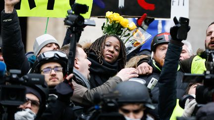 Priscillia Ludosky, porte parole des "gilets jaunes", dans une manifestation, place de l'Opéra, à Paris, le 15 décembre 2018. (LAURE BOYER / HANS LUCAS / AFP)