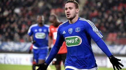 Julien Bègue, buteur pour Bourg-en-Bresse contre Rennes.  (DAMIEN MEYER / AFP)