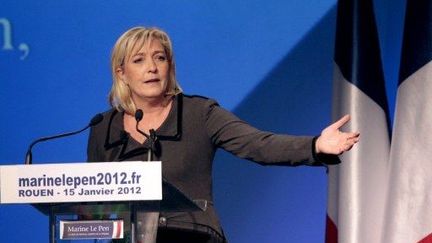 Marine Le Pen tient un meeting à Le Grand-Quevilly (Seine-Maritime), le 15 janvier 2012. (AFP - Kenzo Tribouillard)