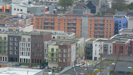 Des immeubles en construction dans le quartier des Bassins de Cherbourg depuis la montagne du Roule, 28 octobre 2021. (PIERRE COQUELIN / RADIO FRANCE)