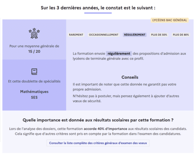 Un simulateur permet aux candidats de mesurer leurs chances d'intégrer une formation, en fonction de leurs spécialités et de leur moyenne générale. (MESR)