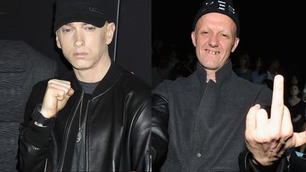 Bras de fer entre Eminem et Ninja de Die Antwoord.
 (Theo Wargo / Getty / AFP - Dennis Van Tine / Geisler-Fotopres / AFP)