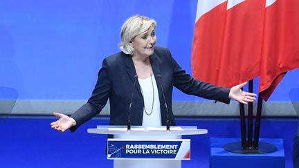 La présidente du Front national, Marine Le Pen, le 11 mars 2018 à Lille (Nord). (FRANCOIS PAULETTO / CROWDSPARK / AFP)