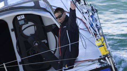 Stéphane Le Diraison a pris le&nbsp;départ de son premier Vendée Globe le 5 novembre 2016. (DAMIEN MEYER / AFP)