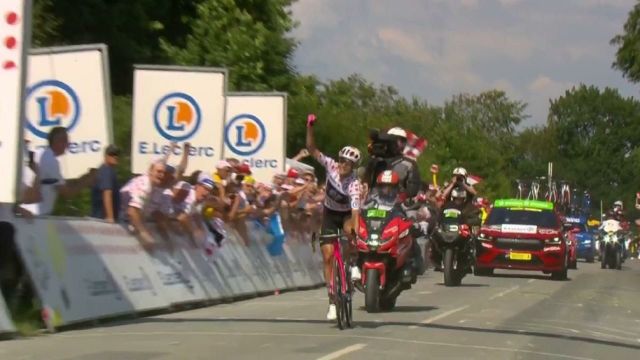 Magnus Cort Nielsen a réussi sa mission : empocher tous les points du classement de la montagne. C'est chose faite au sommet de la côte de Genner Strand avec un troisième passage en tête, le sixième sur six possibles depuis le début du Tour dans son pays.