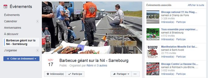 Capture d'écran d'un événement Facebook des "gilets jaunes" organisé à Sarrebourg (Moselle). (FACEBOOK)