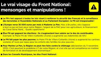 &nbsp; (L'argumentaire anti-FN de Xavier Bertrand dans sa profession de foi © capture d'écran)