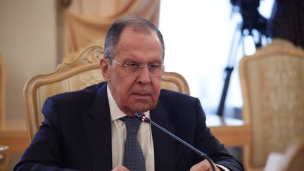 Le ministre des Affaires étrangères russe, Sergueï Lavrov, le 27 avril 2022 à Moscou (Russie). (RUSSIAN FOREIGN MINISTRY / HANDO / ANADOLU AGENCY / AFP)