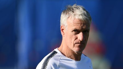 Le sélectionneur français Didier Deschamps, durant une session d'entraînement du Mondial en Russie, le 12 juillet 2018, à Istra. (FRANCK FIFE / AFP)