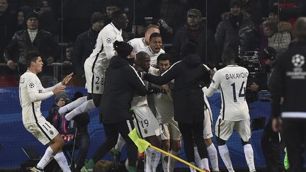 La joie des joueurs monégasques après l'égalisation de Bernardo Silva face au CSKA Moscou. (YURI KADOBNOV / AFP)