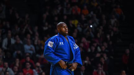 Teddy Riner au Paris Grand Slam 2020, à Paris, le 9 février 2020. (LUCAS BARIOULET / AFP)