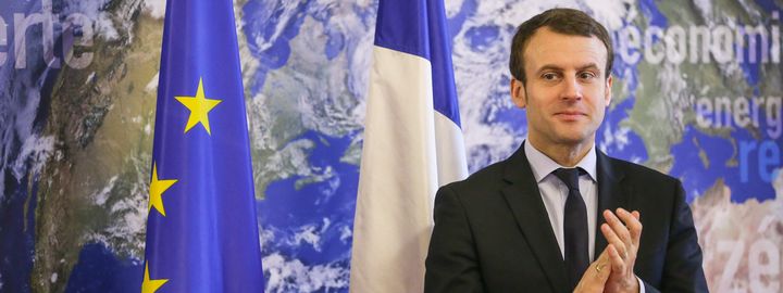 Emmanuel Macron, alors ministre de l'Economie, de l'industrie et du numérique, lors de la présentation de la création de la "Green tech", start up de la transition énergetique pour la croissance verte au ministère de l'Ecologie a Paris, le 9 février 2016. (MAXPPP)