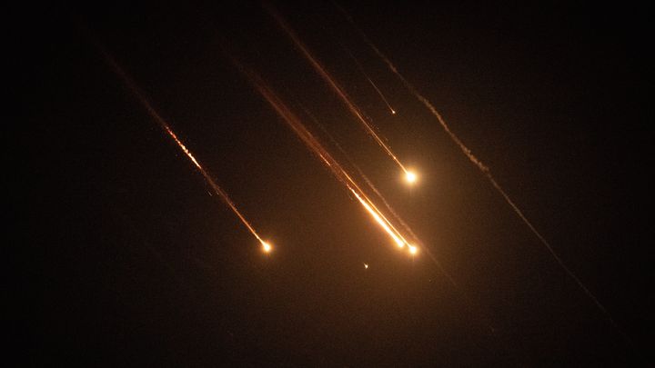 Explosions in the sky over Jerusalem (Israel) after missiles fired by Iran, October 1, 2024. (CHINA NOUVELLE/SIPA / SIPA)