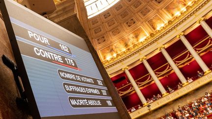 Le décompte des suffrages durant le vote en première lecture à l'Assemblée d'un article du projet de loi pouvoir d'achat, le 18 juillet 2022. (STEPHANE MOUCHMOUCHE / HANS LUCAS / AFP)