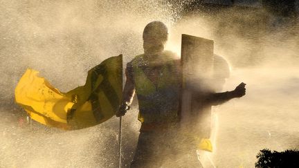 Un canon à eau utilisé lors de la manifestation des "gilets jaunes" à Bordeaux (Gironde), le 23 février 2019. (GEORGES GOBET / AFP)