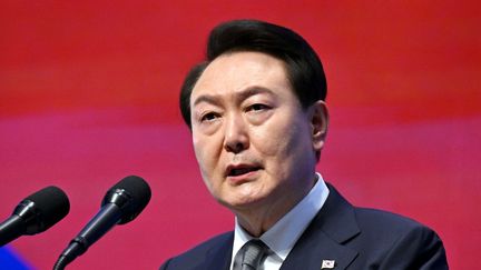 Le président sud-coréen Yoon Suk-yeol, le 1er mars 2023 à Séoul. (JUNG YEON-JE / AFP)