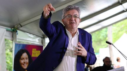 Jean-Luc Mélenchon lors d'un meeting à La Réunion en avril 2024. (RICHARD BOUHET / AFP)