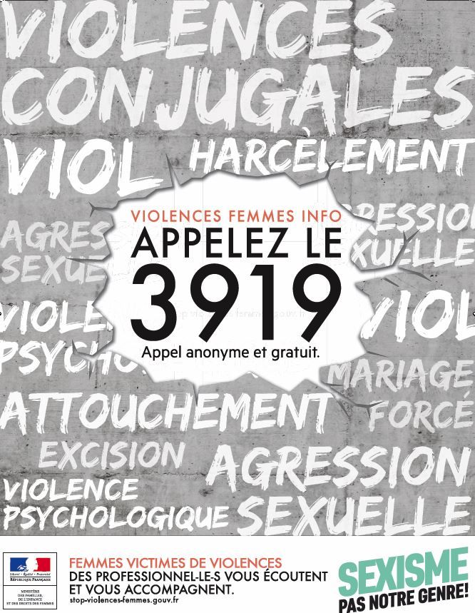 L'affiche de la campagne du 3919, le numéro d'urgence pour les femmes victimes de violences.&nbsp; (Ministère des Familles, de l'Enfance et des Droits des Femmes)