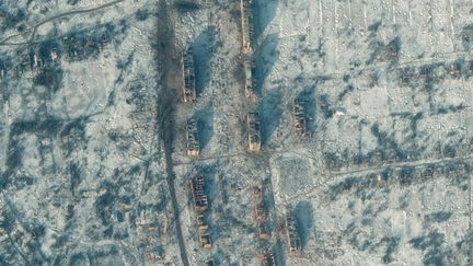 Une vue satellite des écoles de la localité de Soledar, dans l'est de l'Ukraine, prise le 10 janvier 2023. (SATELLITE IMAGE / 2022 MAXAR TECH / AFP)