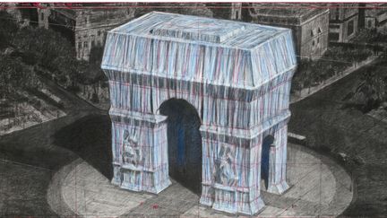 Le projet d'emballage de l'Arc de Triomphe par Christo et Jeanne-Claude, dessiné en avril 2019. (ANDRE GROSSMANN / CHRISTO AND JEANNE-CLAUDE - 2019)