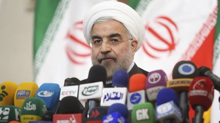 Hassan Rohani, le nouveau pr&eacute;sident iranien, donne une conf&eacute;rence de presse &agrave; T&eacute;h&eacute;ran (Iran), le 17 juin 2013 apr&egrave;s son &eacute;lection.&nbsp; (MAJID HAGDOST / FARS NEWS / REUTERS)