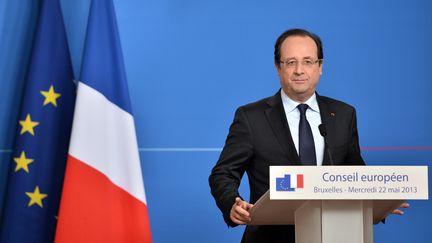 Conf&eacute;rence de presse de Fran&ccedil;ois Hollande &agrave; Bruxelles le mercredi 22 mai 2013 (BERTRAND LANGLOIS / AFP)