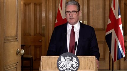 Le Premier ministre britannique, Keir Starmer, lors d'une allocution depuis Londres (Royaume-Uni), le 4 août 2024. (BEN BAUER / MAXPPP / PRESS ASSOCIATION IMAGES)