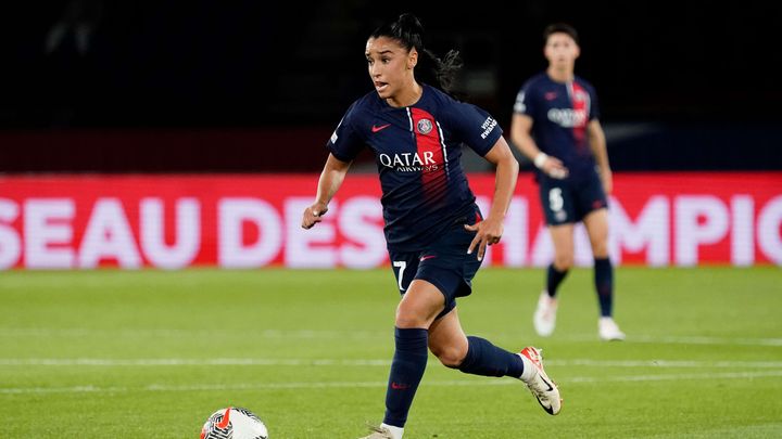 Sakina Karchaoui sous les couleurs du PSG contre Manchester United en Ligue des champions, le 18 octobre 2023. (SIPA)