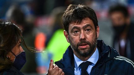 Andrea Agnelli, président de la Juventus, lors de la finale de la Coupe d'Italie à Reggio d'Emilie, le 19 mai 2021. (MIGUEL MEDINA / AFP)