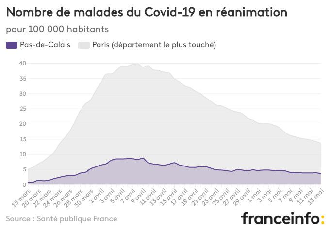 Nombre de malades du Covid-19 en réanimation pour 100 000 habitants. (FRANCEINFO)