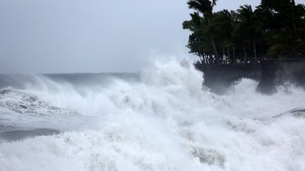 A l'approche de l'&icirc;le, le cyclone Bejisa provoque une forte houle &agrave; Saint-Denis de La R&eacute;union, le 1er janvier 2014. (RICHARD BOUHET / AFP)