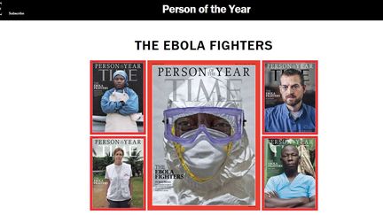 Capture d'&eacute;cran du site du magazine am&eacute;ricain Time, qui a d&eacute;voil&eacute; ses unes consacr&eacute;es &agrave; ceux qui combattent Ebola, le 10 d&eacute;cembre 2014. (TIME MAGAZINE)