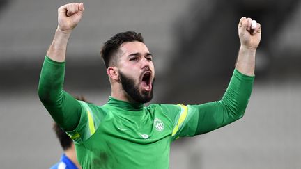 Le gardien Tomas Koubek fête une victoire du Slovan Liberec, le 1er octobre 2015, face à l'OM, à Marseille (Bouches-du-Rhône). (ANNE-CHRISTINE POUJOULAT / AFP)