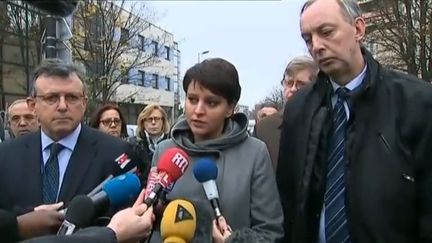 La ministre de l'Education, Najat Vallaud-Belkacem, à Aubervilliers (Seine-Saint-Denis) après l'agression d'un enseignant, le 14 décembre 2015. (FRANCE 2)