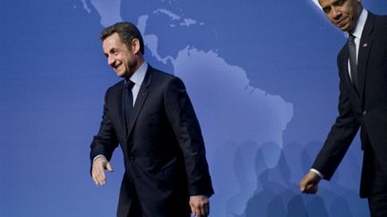 Nicolas Sarkozy et Barack Obama à Washington (12/04/2010) (AFP/)