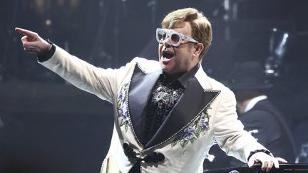 Elton John en concert au Madison Square Garden, à New York, en février 2022, pendant la tournée "Farewell Yellow Brick Road Tour". (GREG ALLEN / AP / SIPA)