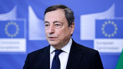 Le Premier ministre italien, Mario Draghi, à Bruxelles, le lundi 7 mars 2022. (KENZO TRIBOUILLARD / POOL)