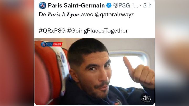 Une vidéo a été publiée le 18 septembre par Paris Saint-Germain sur son compte twitter montrant les joueurs prendre l’avion de Paris pour rejoindre Lyon. (COMPTE TWITTER DU PSG / CAPTURE ÉCRAN)