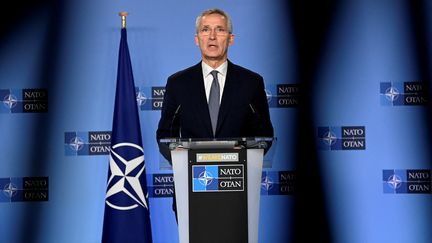 Le secrétaire général de l'Otan, Jens Stoltenberg, le 26 janvier 2023 à Bruxelles (Belgique). (JOHN THYS / AFP)